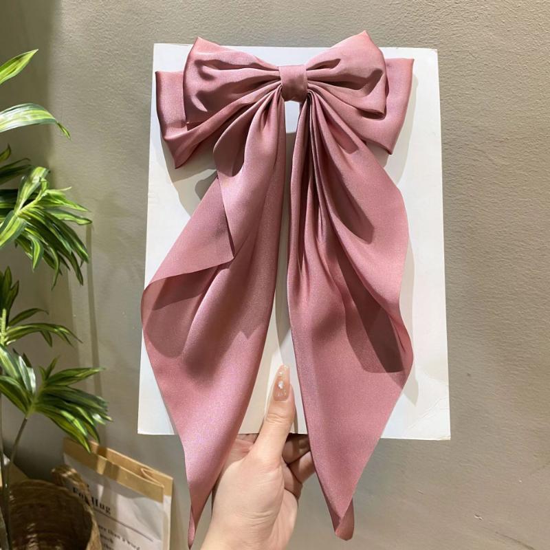 Elegant Bow Ribbon Hair Clip for Women Fashion Solid Satin Spring Clip Simple Hairpin Headband with Clips Girls Hair Accessories