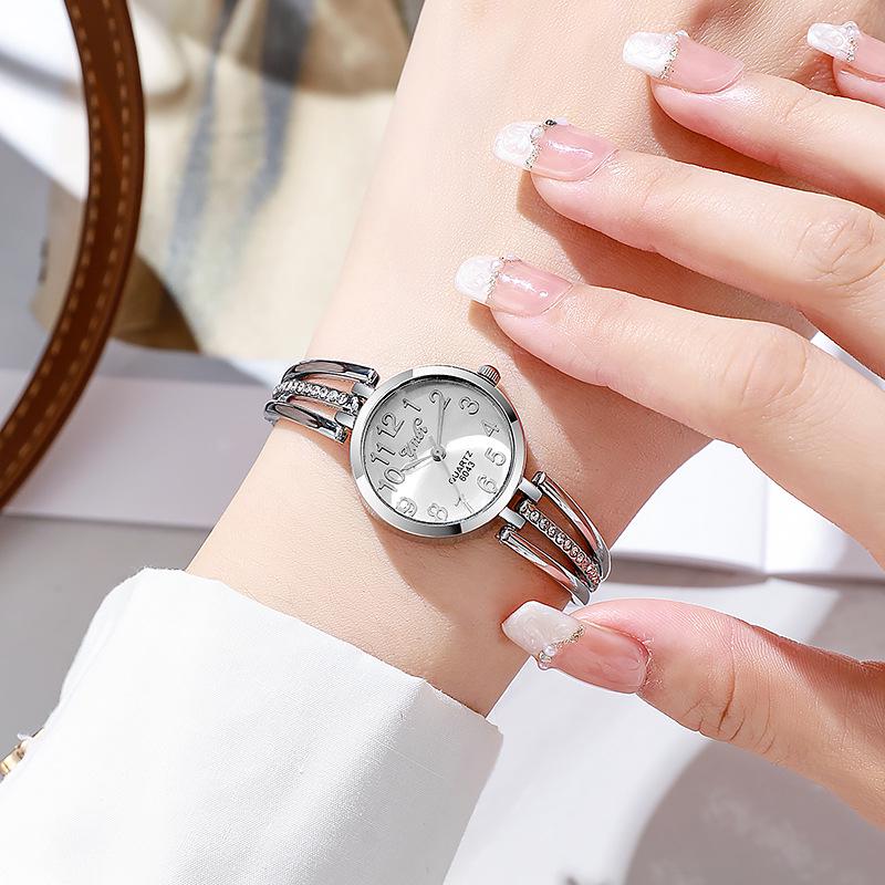 Stylish Women's Korean Rhinestone Steel Band Quartz Watch with Bracelet Bangle