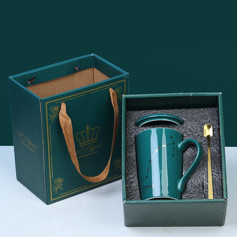 Creative Ceramic Cup With Lid Spoon Gift Water Cup Gift Box Twelve Constellation Ceramic Cup Printing