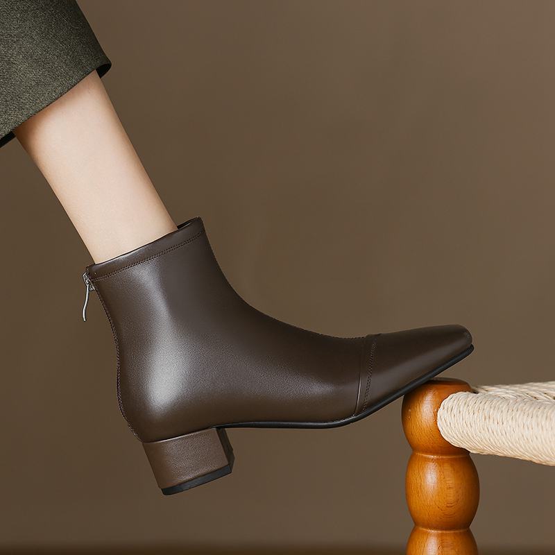 Krazing Pot Kuhleder Winter Dicke Mittelhohe Absätze Chelsea Boots Basic Design Damen Slipper Größe 43 Streetwear Stiefeletten