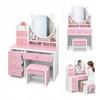 LED makeup vanity with mirror, pink cosmetic bag + girl's stool