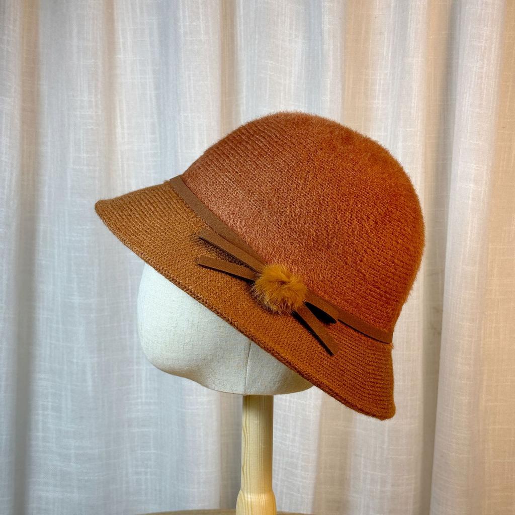 Hat Women's Autumn and Winter Bow Bucket Hat Dome Basin Hat British Retro Top Hat