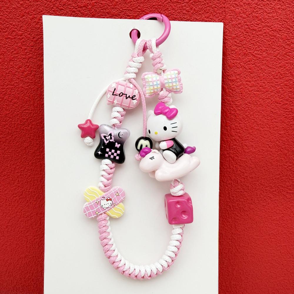 Korean Style Cute Cartoon Cat Braided Rope Phone Lanyard and Keychain Charm Braided Rope Phone Lanyard