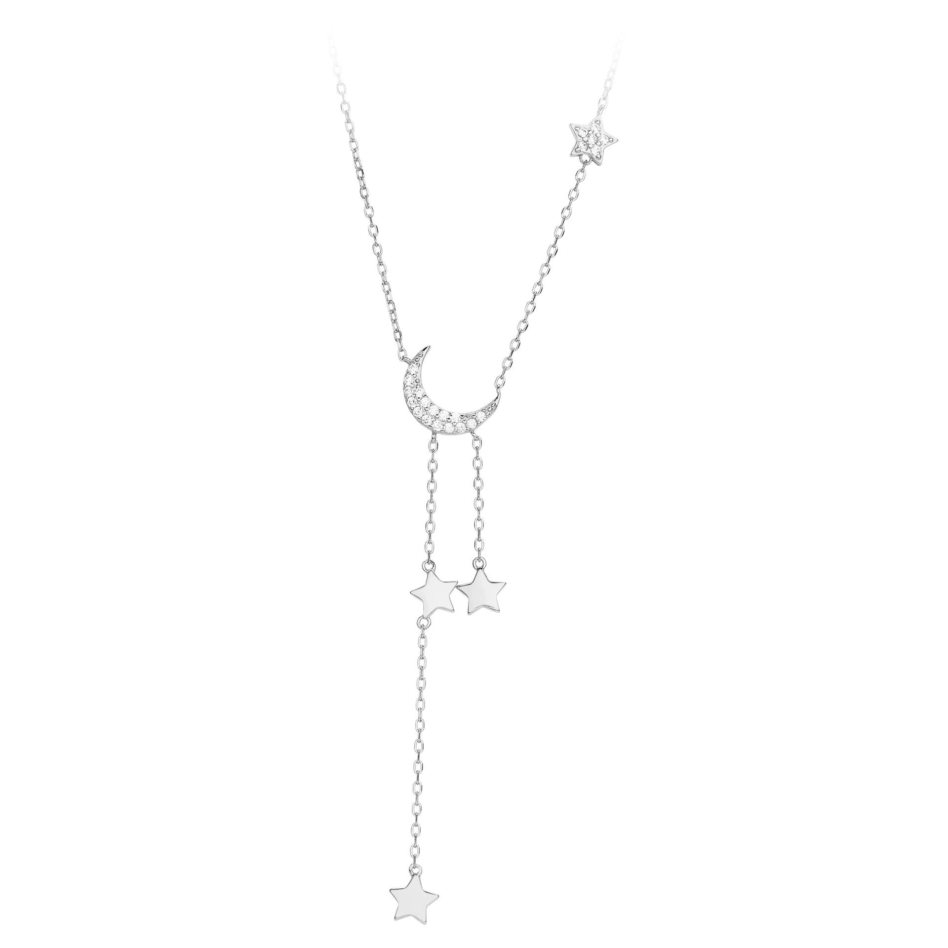 FY-N10109 S925 Sterling Silver Necklace Moon and Star Tassel Pendant Niche Design Light Luxury High-End Feel Jewelry