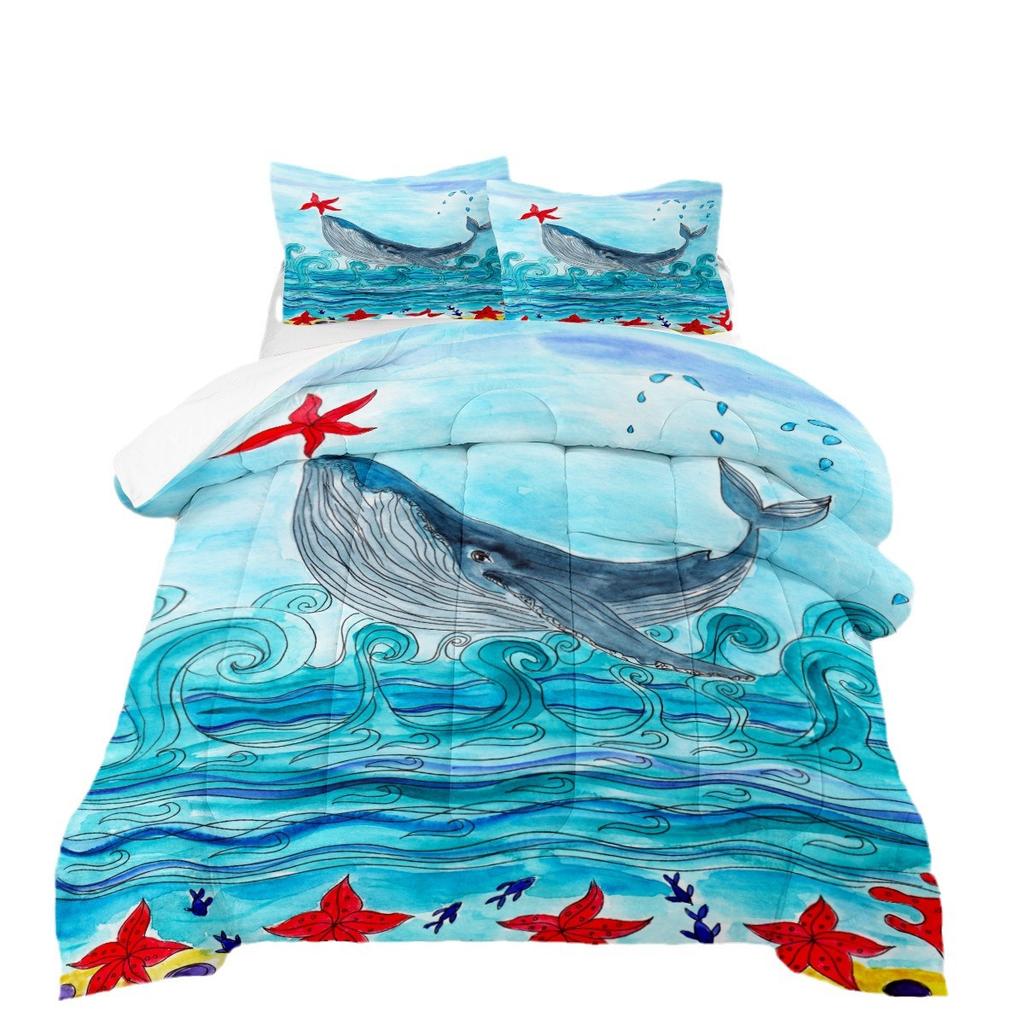 3d Digital Printing Thickened Feather Silk Quilt Whale Fat Quilt Cover Three-piece Set