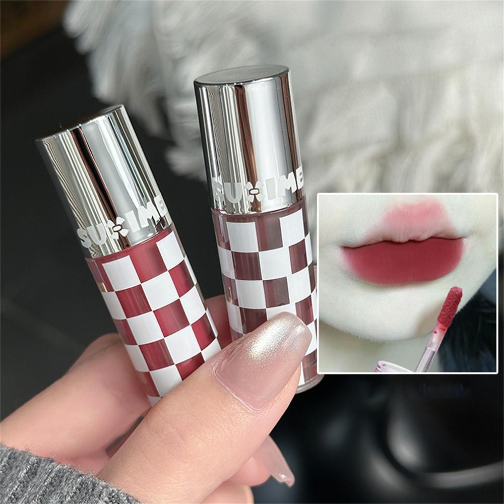 Checkered Nude Purple Matte Lip Mud Mousse Lipstick Waterproof Punk Red Velvet Lip Gloss Non-Stick Cup Lipstick Tint Lip Makeup