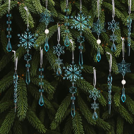 15Pcs  Acrylic Snowflake Ornaments Snowflake And Ice Crystal Hanging Decor for Christmas Tree Transparent Winter-Themed Craft Party Favor