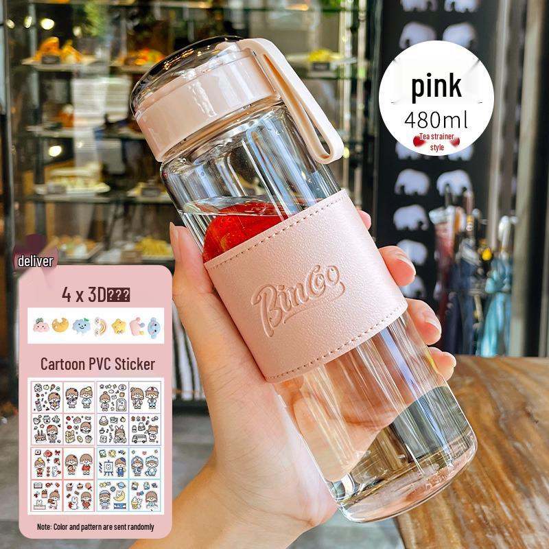 Portable Cute Glass Water Cup with Lid - Stylish Summer Tea Brewing Mug