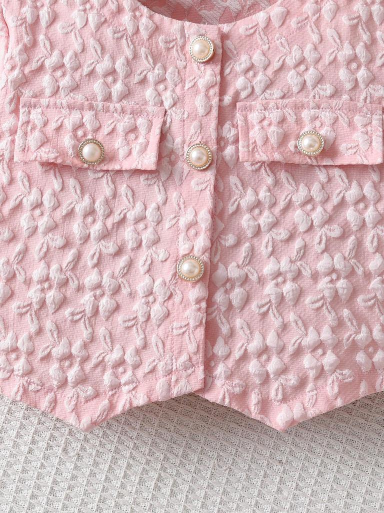 Mädchen Rosa Jacquard Cardigan & Schleifenkragen Kleid Zweiteiliges Herbst-Set