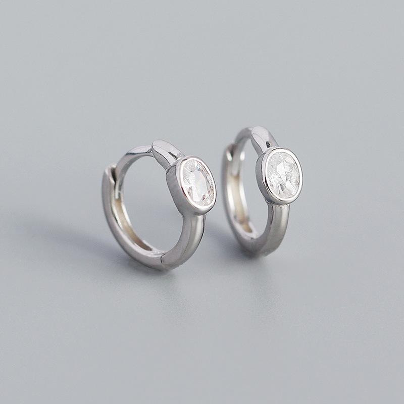 925 Sterling Silver Simple Women Egg-shaped Oval Circle Cubic Zircon Hoop Earrings for Women 925 silver