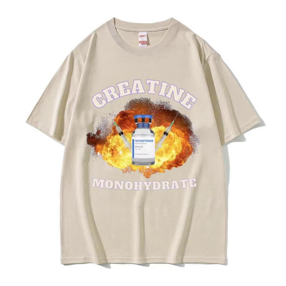 Vtipné tričko s memem na pumpu v posilovně, kreatin monohydrát, pánské, dámské, Harajuku, gotické oblečení, trička, pánská bavlněná trička s krátkým rukávem