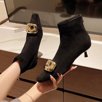 Fashion High Heels Women Ankle Snow Boots Luxury Pointed Toe Suede Shoes Winter 2024 Trend Elegant Office Shoes Sexy Pumps Botas Mujer