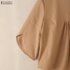 ZANZEA Women Casual Round Neck 3/4 Sleeve Loose Blouse