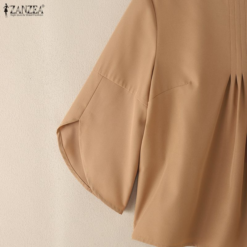 ZANZEA Women Casual Round Neck 3/4 Sleeve Loose Blouse