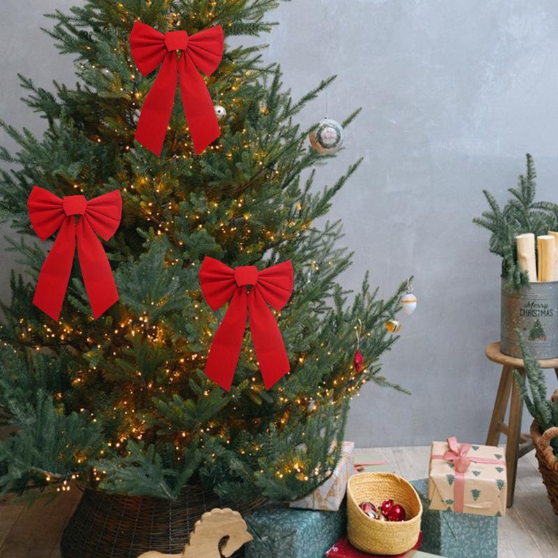 Velvet Xmas Red Bow Ribbon Diy Christmas Front Door Decor Christma Tree Topper Hanging Bow Wedding Door Bow Decor New Year Decor