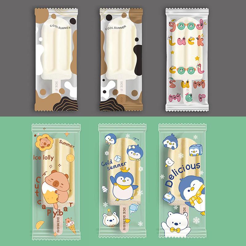 100Pcs Cute Cartoon Food Grade Ice Cream Bags Disposable Plastic Popsicle Protective Cover Storage Packing Bag Diy