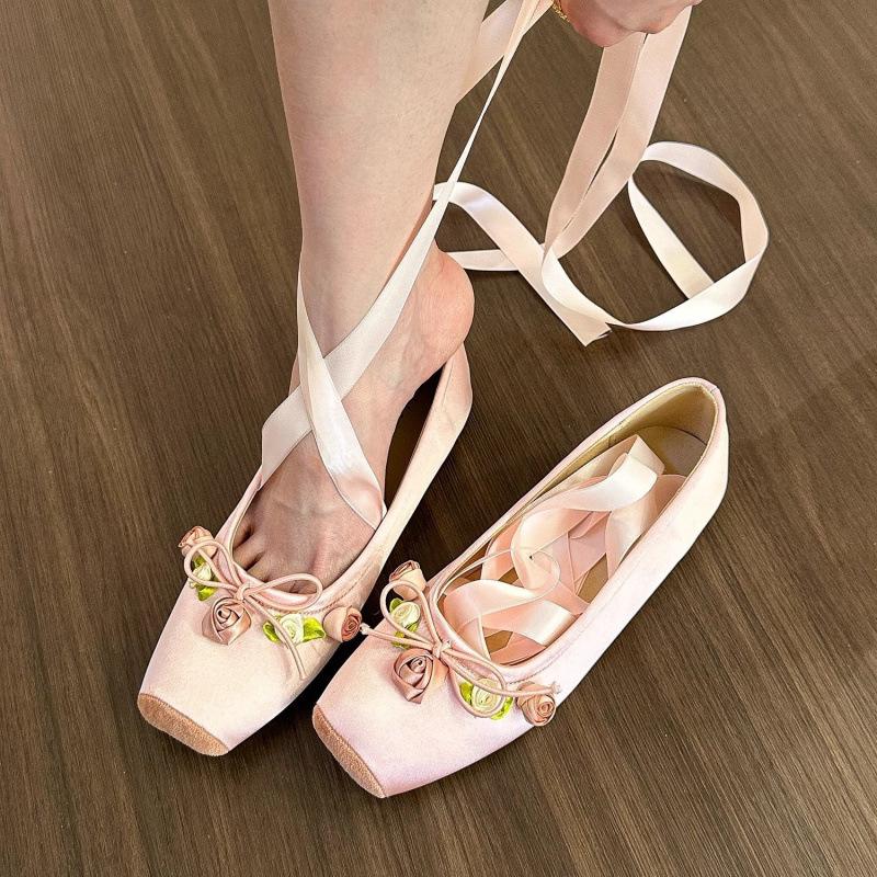 

Милые атласные розовые балетки с квадратной головкой, женские новые туфли с одной педалью, с плоским дном и розовым ремешком 35