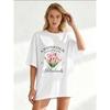 Übergroßes Damen-Kurzarm-T-Shirt mit Amsterdam "bloemenmarkt" Rosa Tulpe & "Netherlands" Textdruck