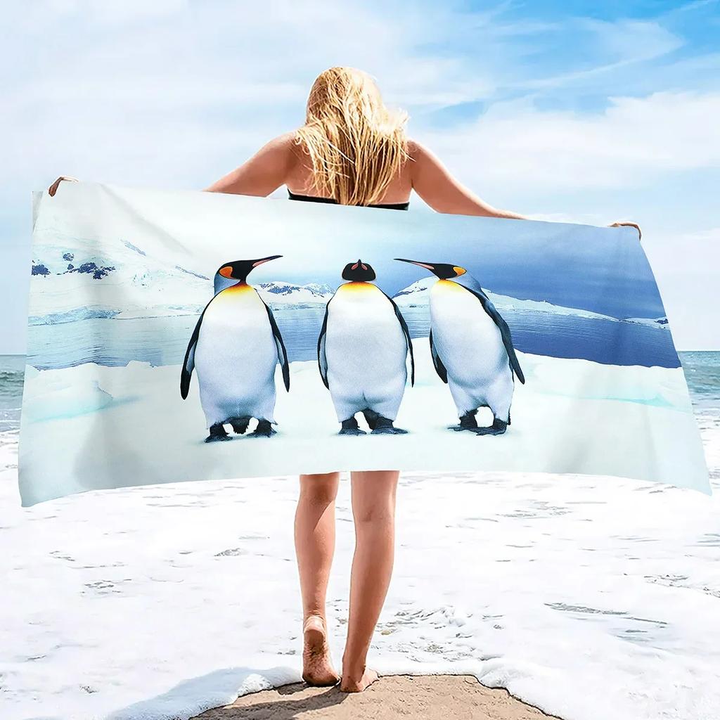 Pinguin Vogel Strandtücher Schnelltrocknend Mikrofaser Weich und Saugfähig Badetuch Outdoor Reisen Übergroßes Strandtuch für Erwachsene Kinder