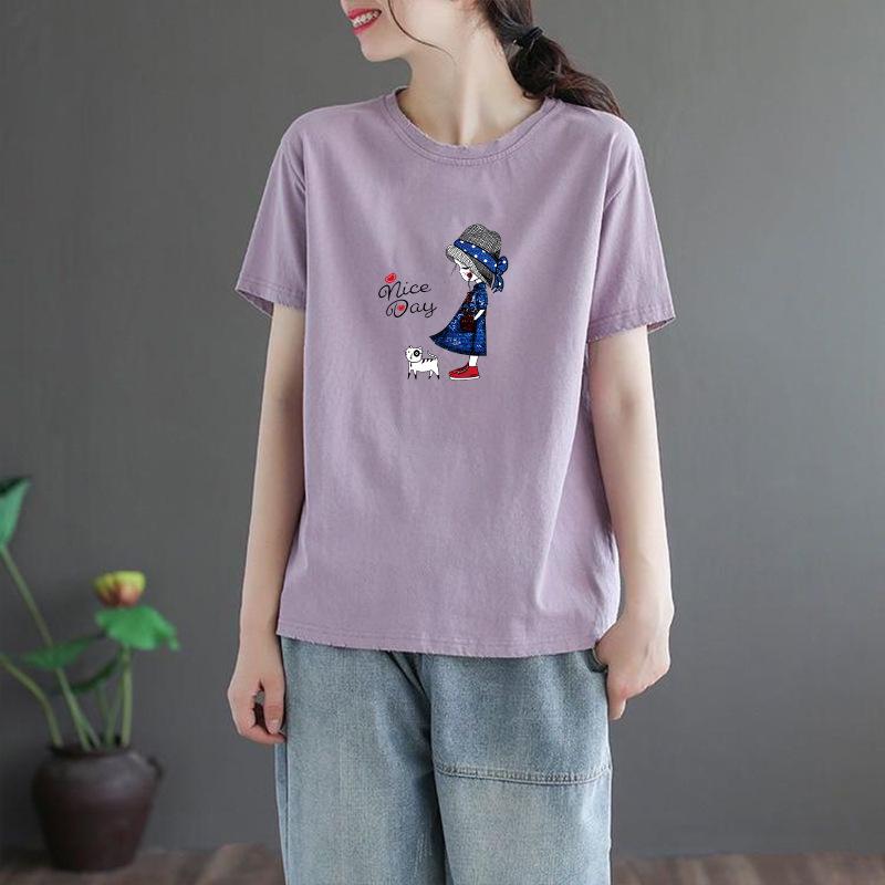 Plus Size Women's Short Sleeve T-Shirt Summer Loose Tshirts Oversized Casual Korean Style Printed Tops