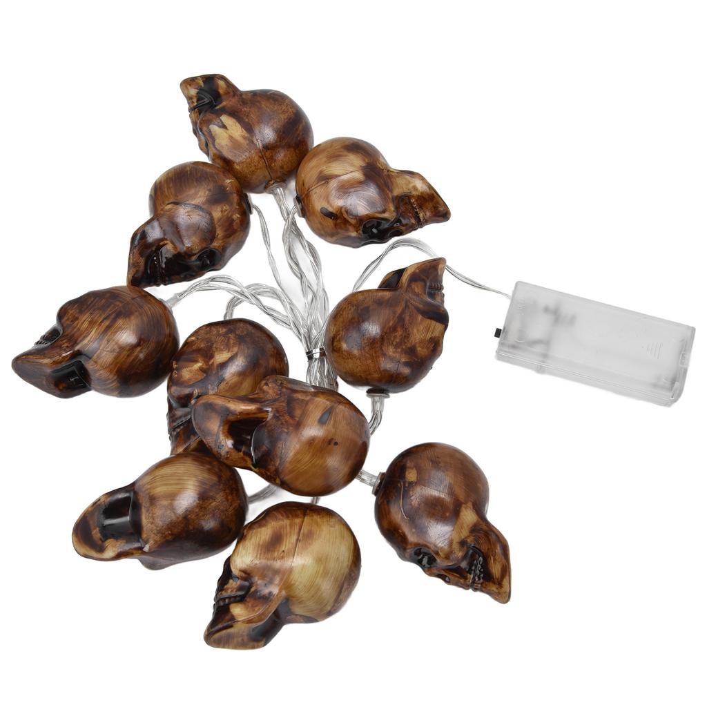 LED Skull String Light 10LEDs Horrible Lifelike Battery Powered Halloween Light for Outdoor Party