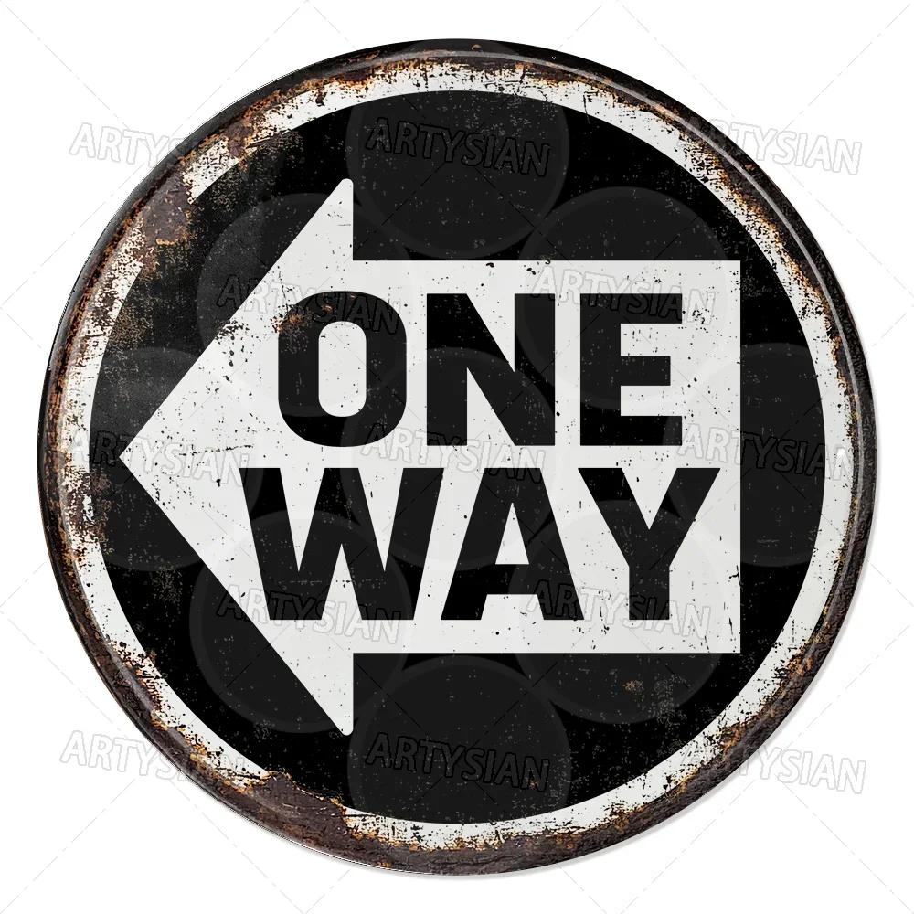 Vintage Retro Traffic Signs Collection HD Print Metal Tin Sign Featuring Unique Circular Warning Prohibition Plates (No C