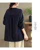 Women's 2025 Cotton Gauze Round Neck Long Sleeve Loose Embroidery Shirt