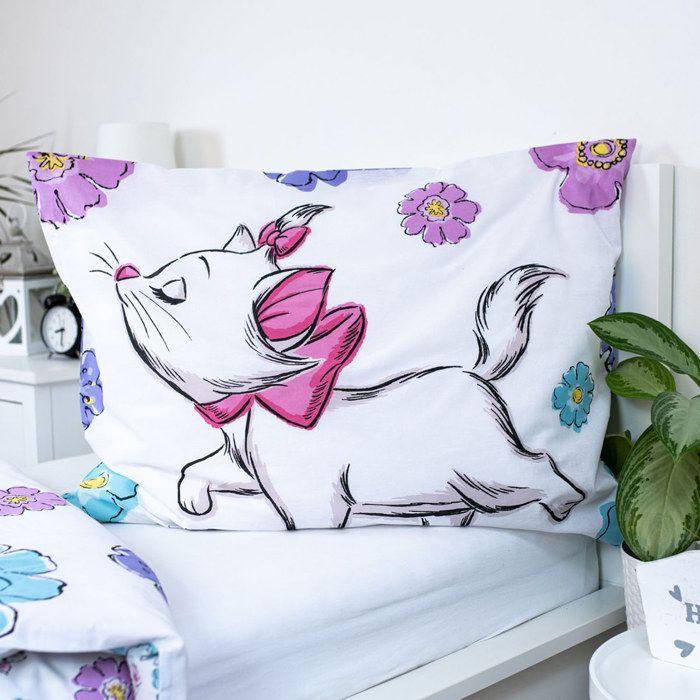 Disney Marie Aristocats children's bed linen with flowers, 140 x 200 cm duvet, 70 x 90 cm pillow, 100% cotton