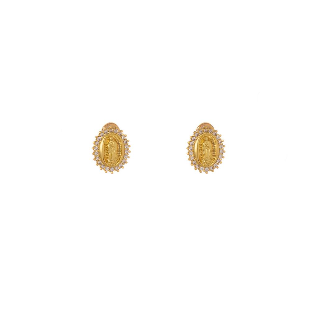 Religious Diamond Delicate Small Stud Earrings Our Lady Premium Vintage Geometric Earrings Women