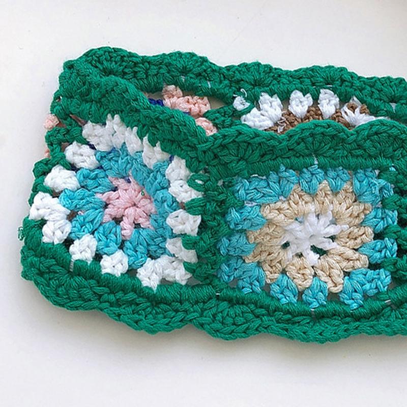 Crochet Colorful Bandana Knitted Hair Kerchief Tie Back for Head Wrap Color Matching Pastoral Turban for Girls Photo Pro