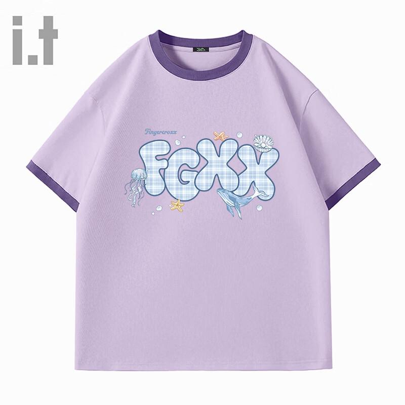 Fingercroxx Women s Loose Fit Crew Neck Color Block Letter T-Shirt 2XL