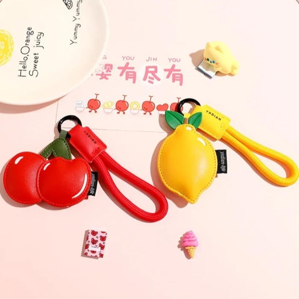 Cartoon Cherry Keychain Fruit Car Keyring Funny PU Leather Bag Pendant  Students