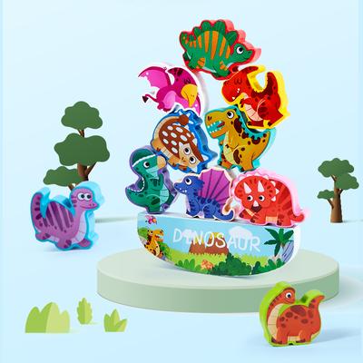 Ξύλινα Στοιβαζόμενα Ζώα Δεινόσαυροι Δομικά Τουβλάκια Παιχνίδια Παιδικά Εκπαιδευτικά Παιχνίδια Ισορροπίας Διαδραστικό Επιτραπέζιο Παιχνίδι Γονέα-Παιδιού