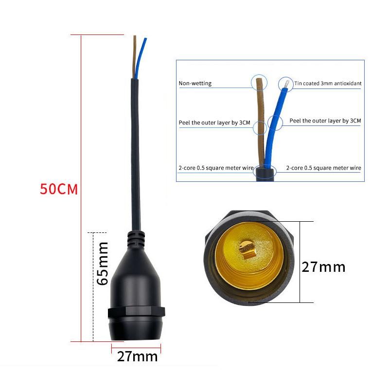 Universal E27 Lamp Holder Copper Screw Thread Waterproof Lamp Base Flame Retardant Pvc Wire Lamp Holder Outdoor Use