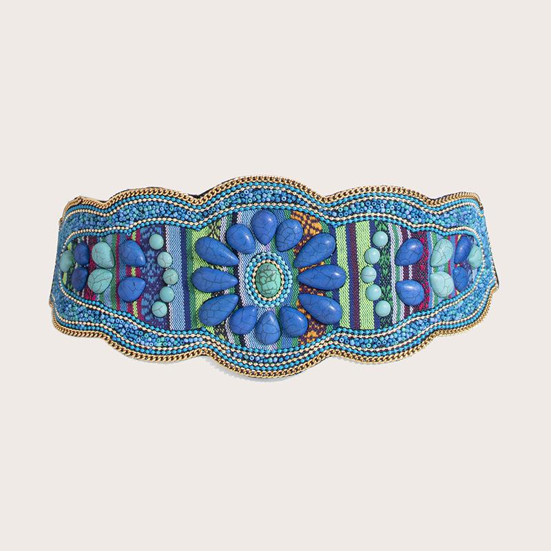 New Women's Heavy Industries Bohemian Tropical Handmade Beads Waist Cover Ethnic Trendy Yunnan Elastic Snap Belt