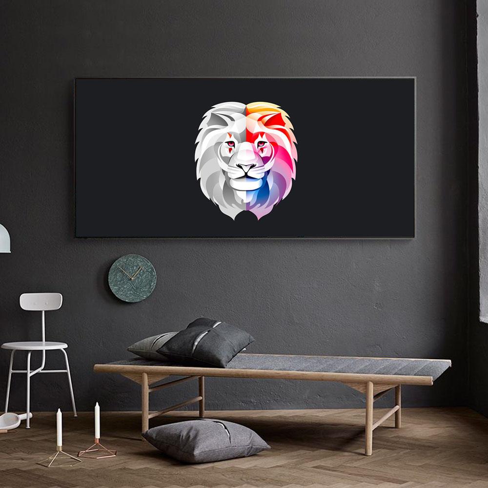 

Картина маслом на холсте с изображением животных, цветная мультяшная голова льва, абстрактное искусство, гостиная, коридор, офис, украшение дома, фреска без рамки 20*40cm No Frame