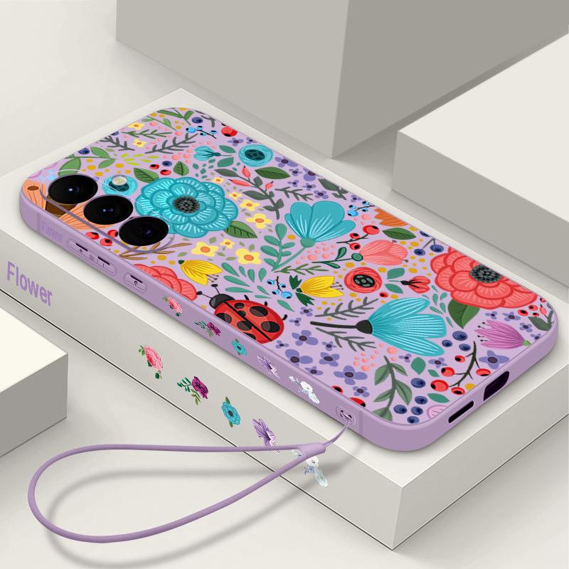 Weiche TPU-Hülle für Samsung Galaxy S25 S22 S23 S24 Ultra S24 FE A56 A55 A53 A54 A15 A16 A36 5G Marienkäfer Blumen Bedruckte Handyhülle