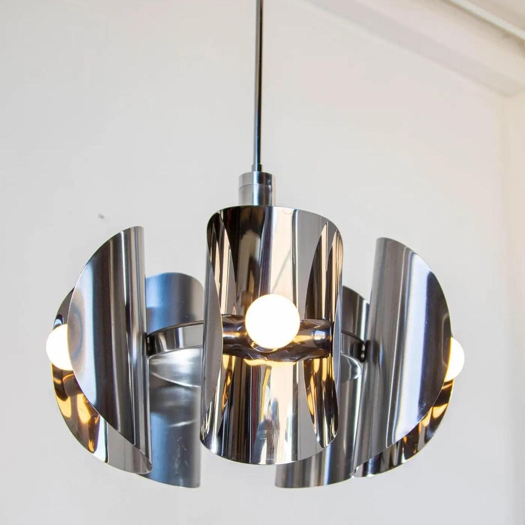 Lámpara Cromada Vintage Araña Era Espacial con 5 luces Araña Artística de Lujo Moderna