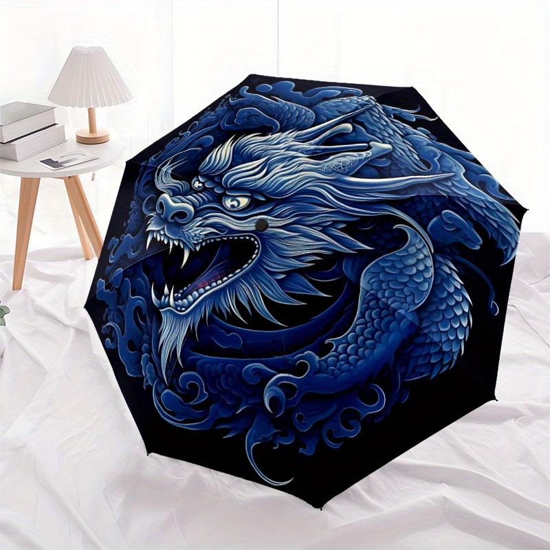 1pc Blue Dragon Design Automatic Opening/closing Umbrella with Auto Open/Close, Windproof, Foldable Sunshade, Perfect Gift for