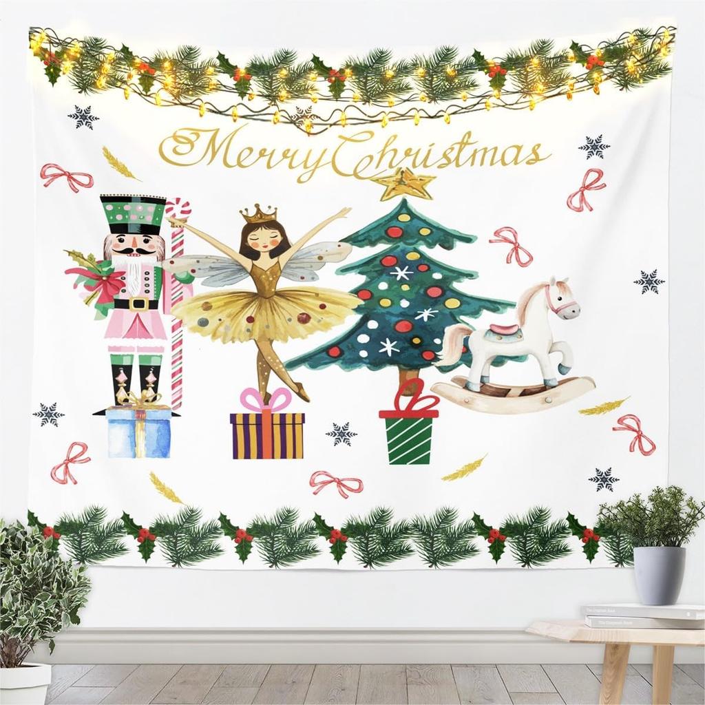 Christmas Black Santa Tapestry Wall Hanging Holy Santa Claus Hanging Decorations For Living Room Winter Xmas Holiday Tapestries