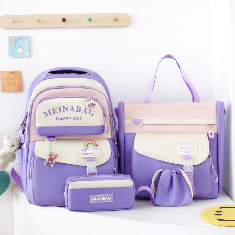4 Pcs Schoolbag Set Large Capacity Elementary School Backpack Middle School Student Backpacks Messenger Bag Pencil Case