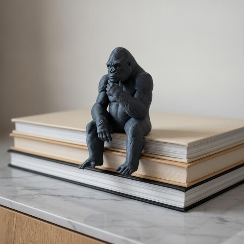 Tegneserie Siddende Gorilla Statue Ornament 3D Printet Tænker Gorilla Figur Til Hjemme Skrivebord Indendørs Dekoration Gave
