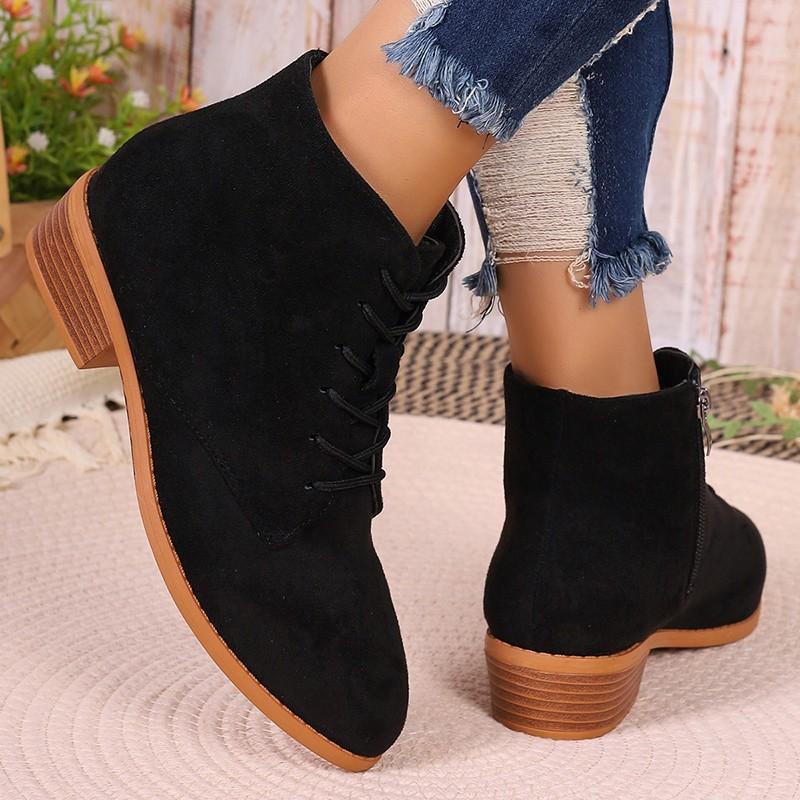 

Внешняя торговля осень новые ботильоны на толстом каблуке женские в британском стиле большого размера на шнуровке ботильоны на толстом каблуке 43 чёрный