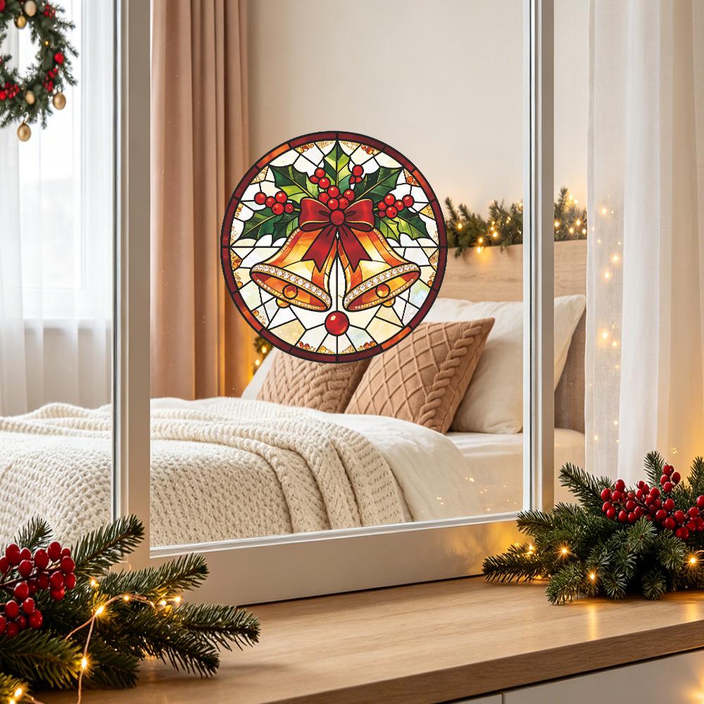 Retro Color Glass Christmas Bell Outdoor Balcony Glass Display Window Beautification Decoration Static Window Stickers