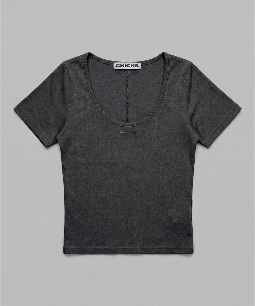 CHICKS Two-Way Angora Round Slim T-Shirt White