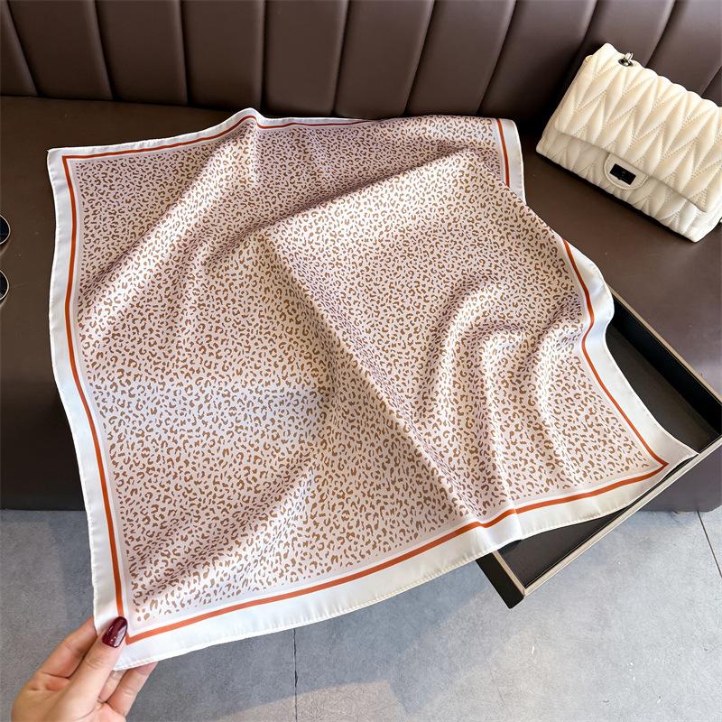 Luxury Leopard Female Silk Square Scarf Women Hair Scarves Foulard Head Band Shawls Wraps Neckerchief Bandana Soft Satin Shawls