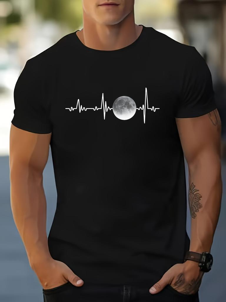 Simple Solid Color Moon Print 100 Cotton Trendy Men Women Tshirt Summer Autumn Daily Outdoor Sports Casual Loose Short Sleeve