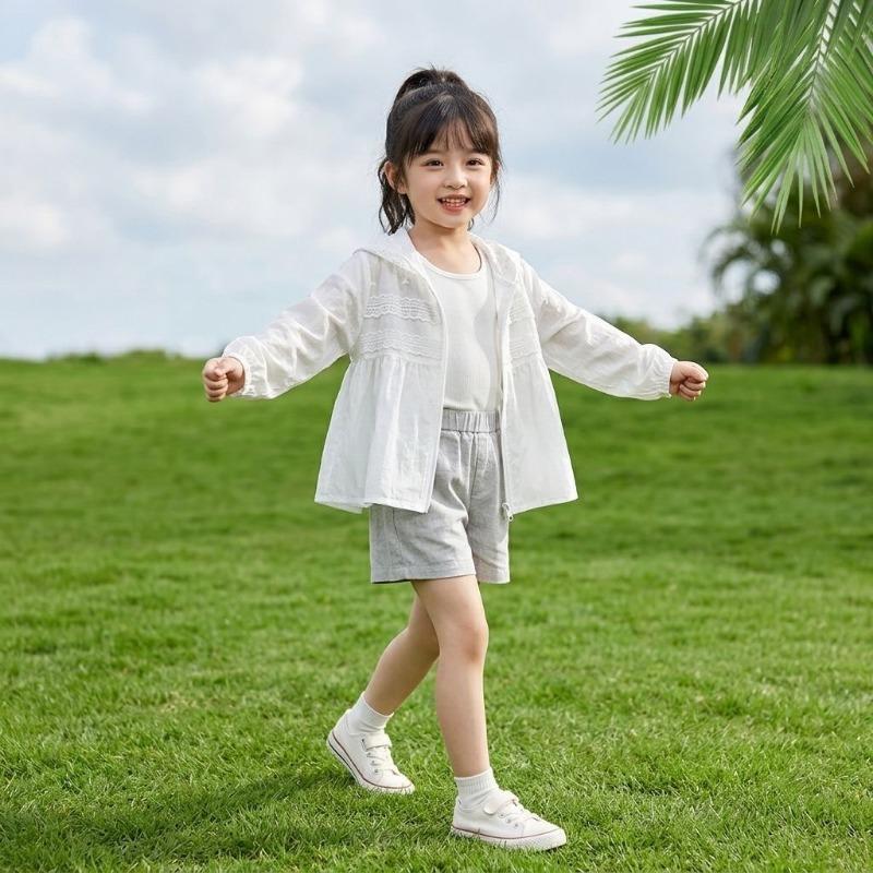 Kids Girls Lightweight Lace Hooded Casual Outdoor Summer Sun Protection Jacket