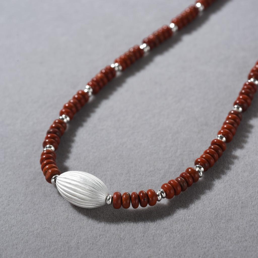 Original Design Natural Ruby Beaded Clavicle Chain Niche Temperament Versatile Copper Platinum Plated Oval Pendant Necklace