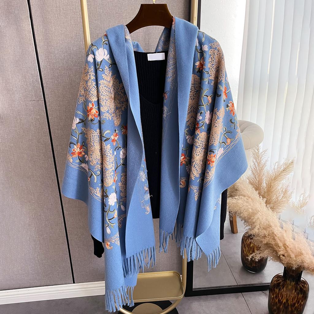 Winter Fashion Warm Cashmere Scarf for Women Embroidery Pashmina Blanket Thick Shawl Wrap Neckerchief Bufanda Echarpe Poncho